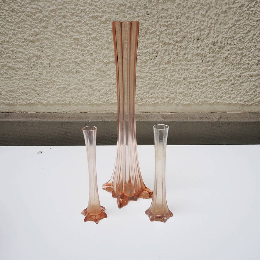 3 antique pink glass eiffel tower vases