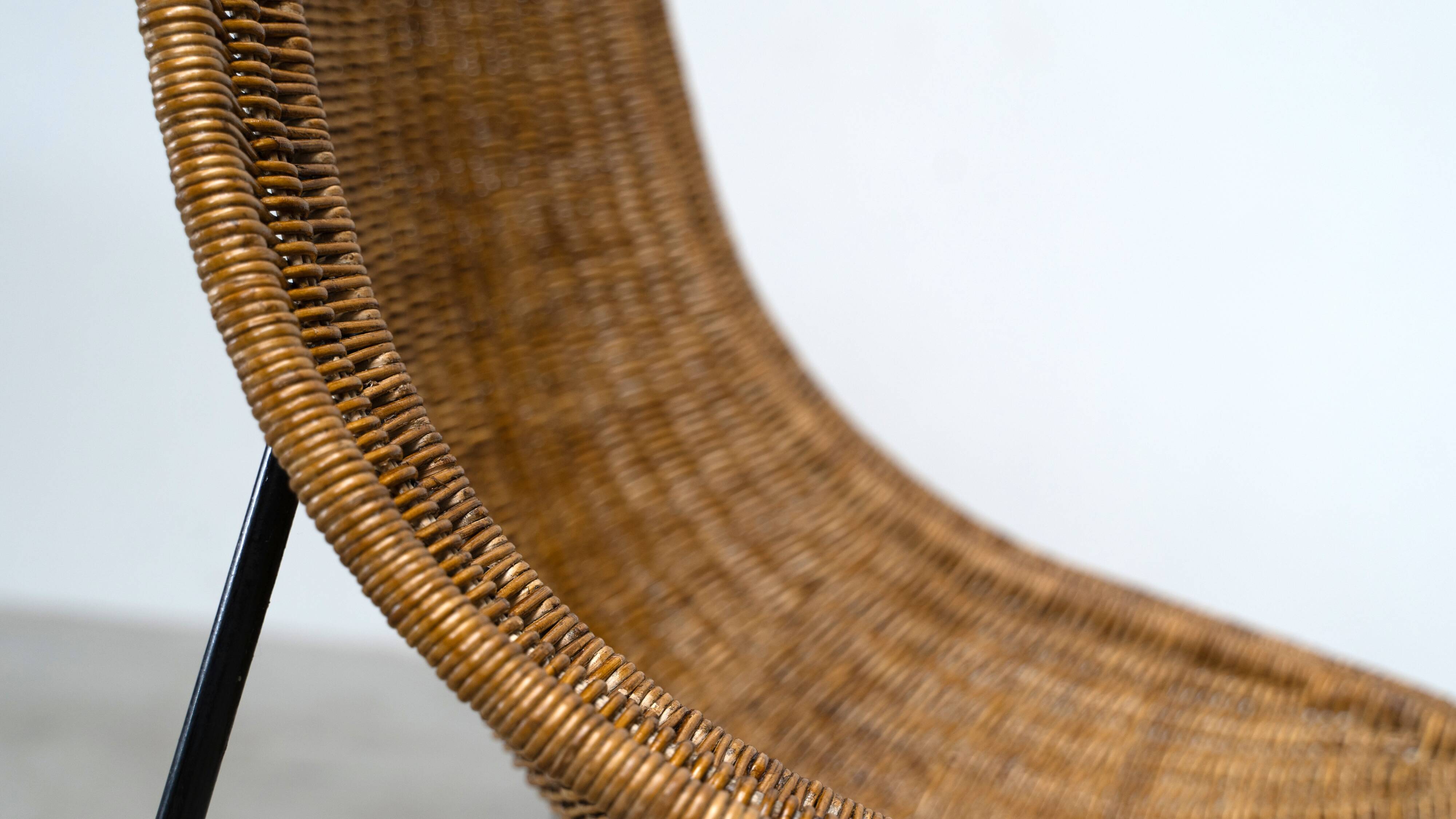 Chaise longue en rotin sculptural italienne