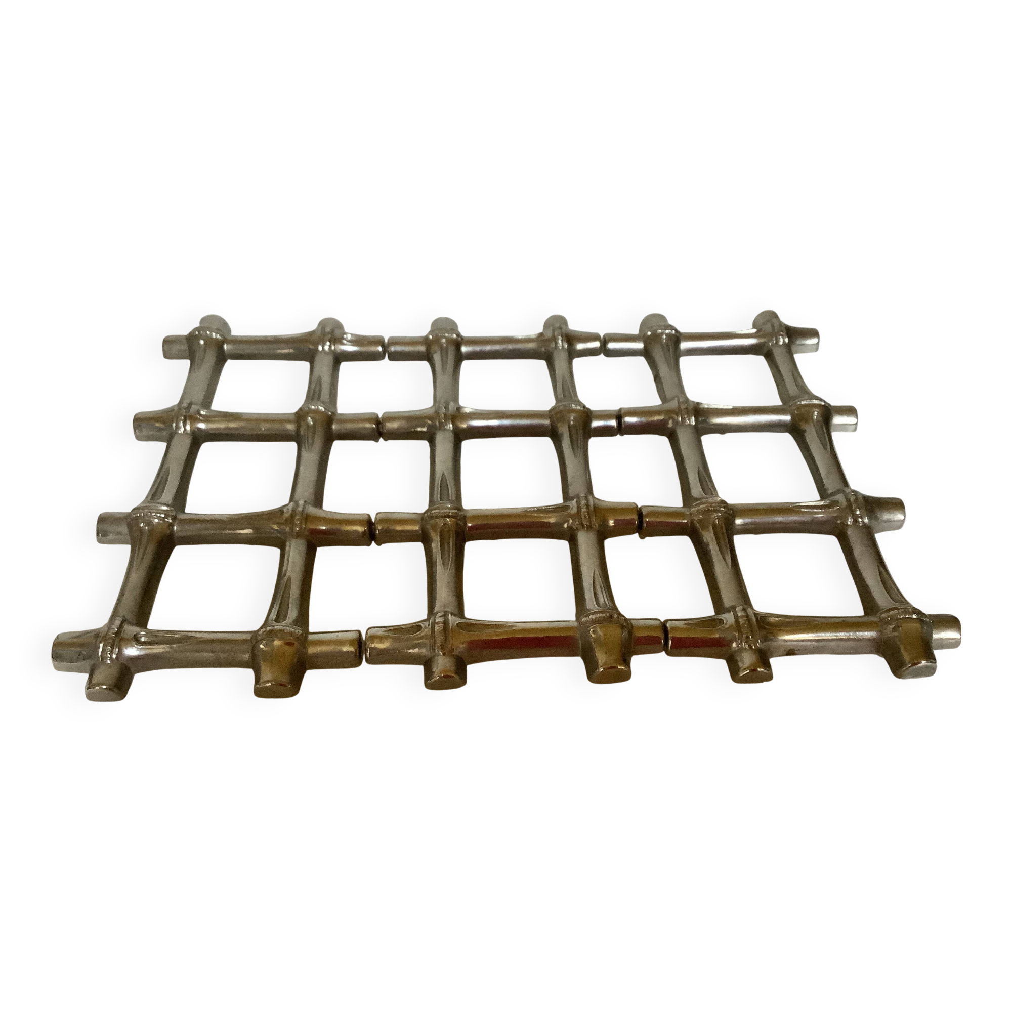 Large silver-plated bamboo trivet
