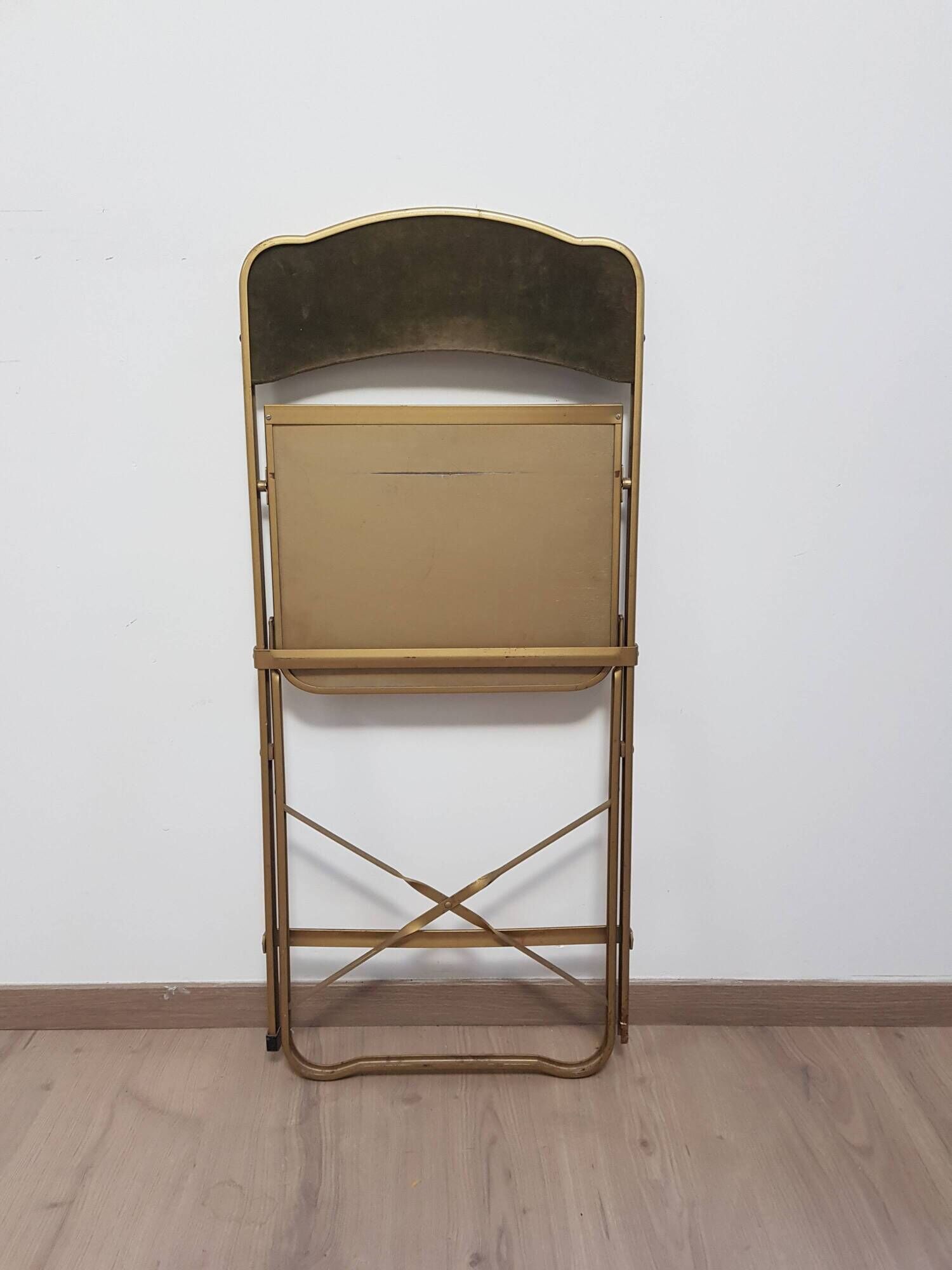 Set of 4 opera theater folding chairs from the 70s two-tone velvet brass