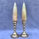 Vintage Set of 2 Brass Candle Holders with Antique Candles, Elegant Home Decor