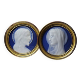 Pair of religious medallions in Limoges porcelain, circa 1900-1930.