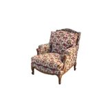 Antique Louis XV style shepherdess armchair in floral flocked fabric