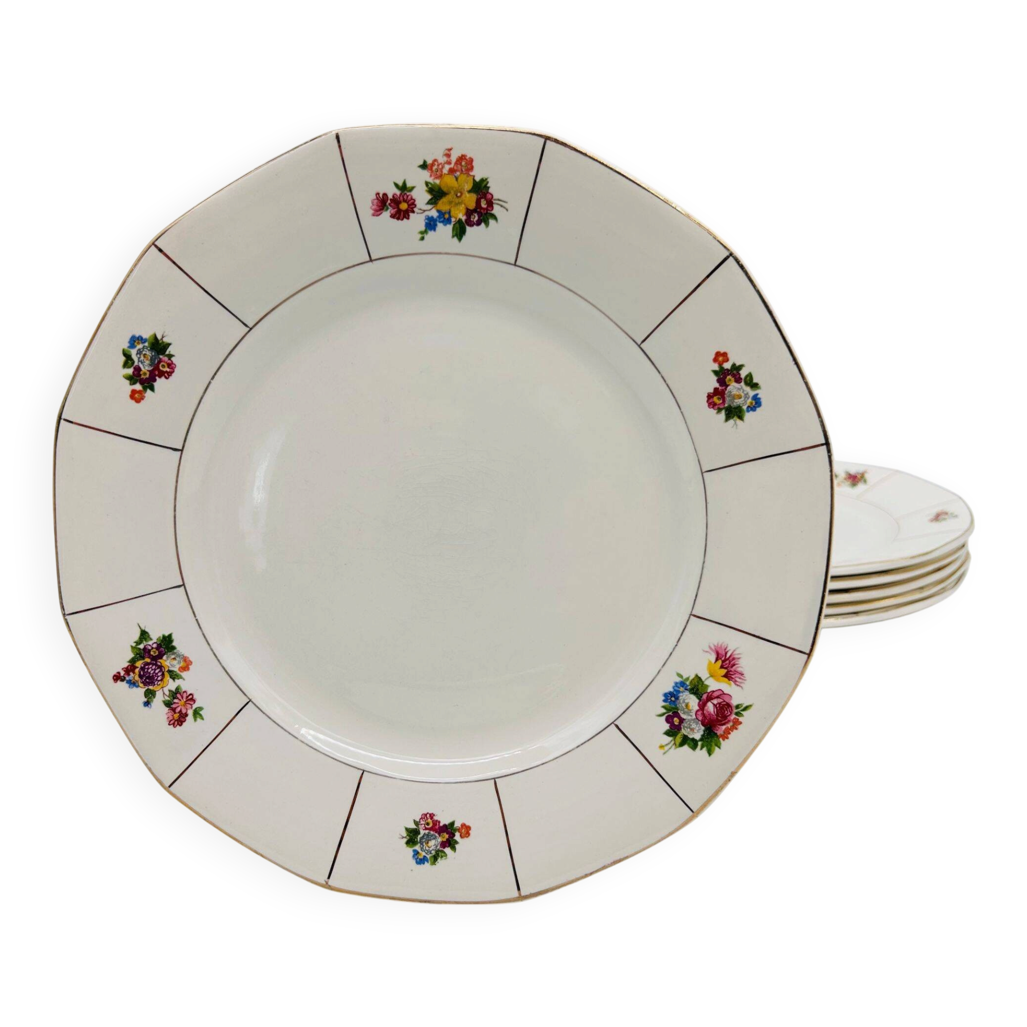 Set of 6 flat plates, Digoin & Sarreguemines. Prado model.