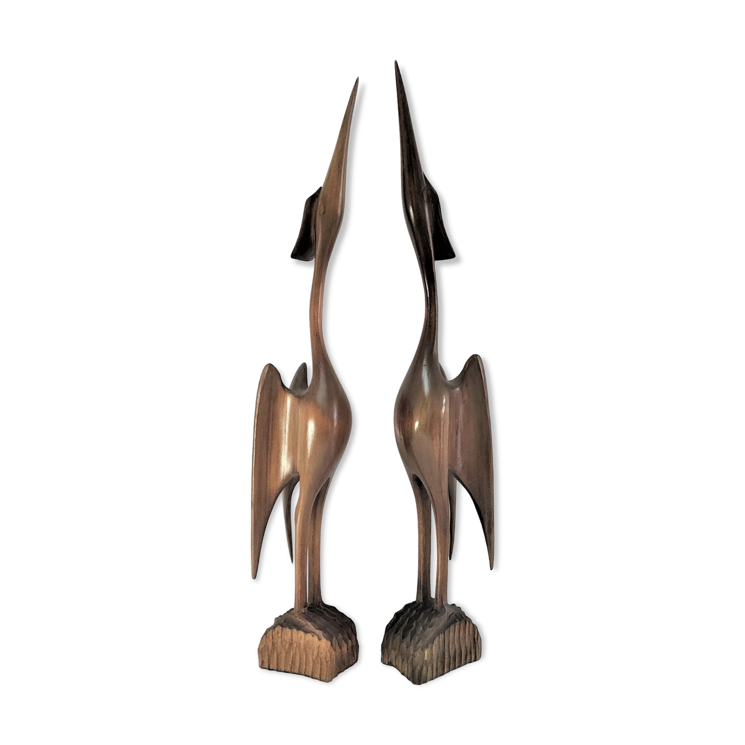 Pair of birds sculptural solid wood design 60s-70s