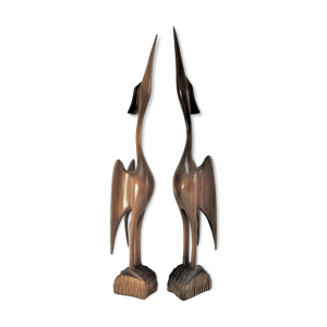 Paire d'oiseaux sculpturaux - bois design