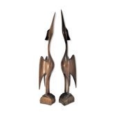 Pair of birds sculptural solid wood design 60s-70s