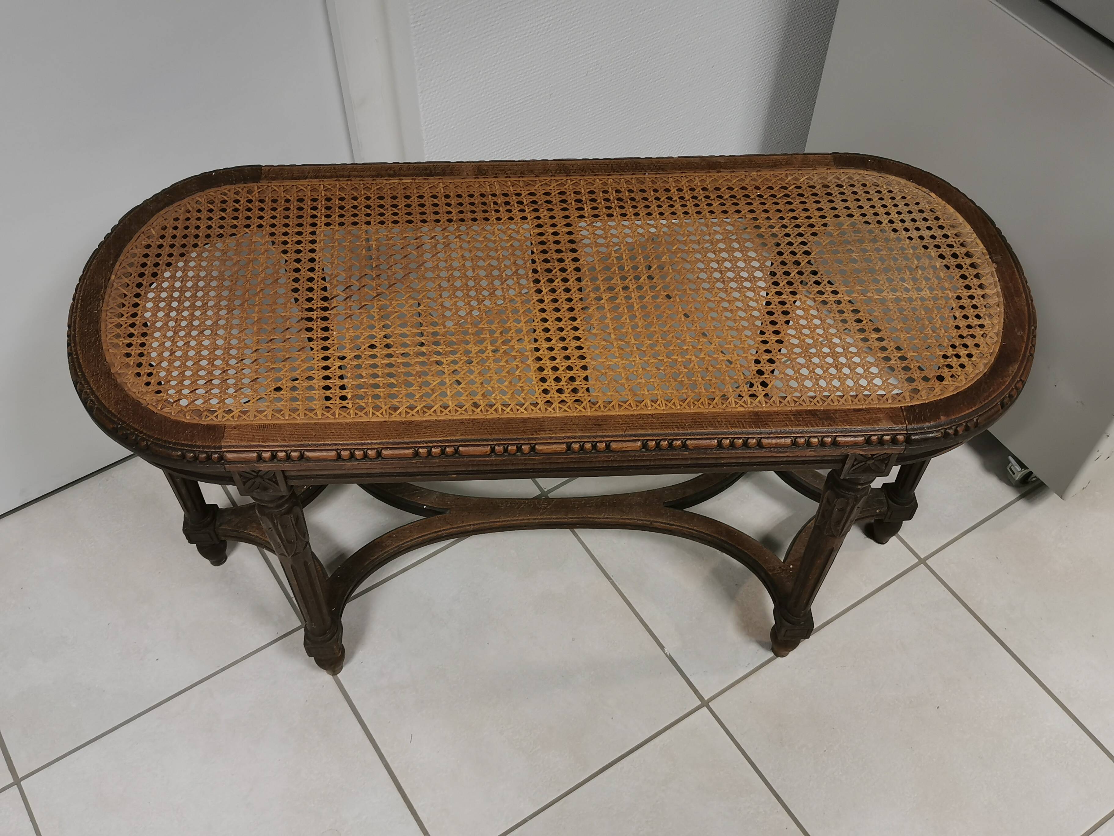 Entrance bench, louis xvi style piano bench, seat cannée
