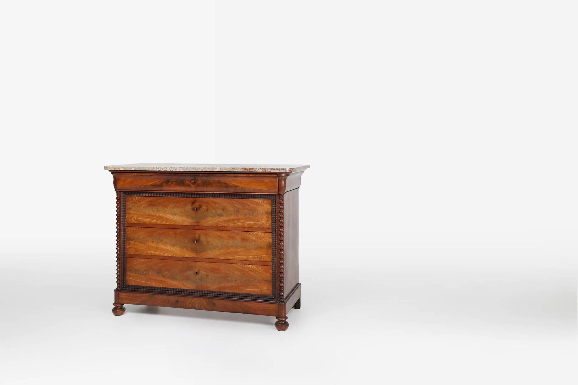 Commode Louis Philippe française avec dessus en marbre rose, années 1850