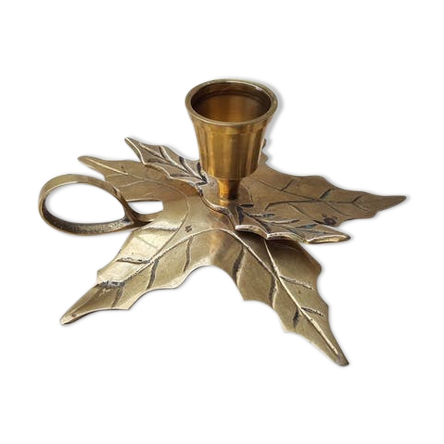 Brass holly candlestick