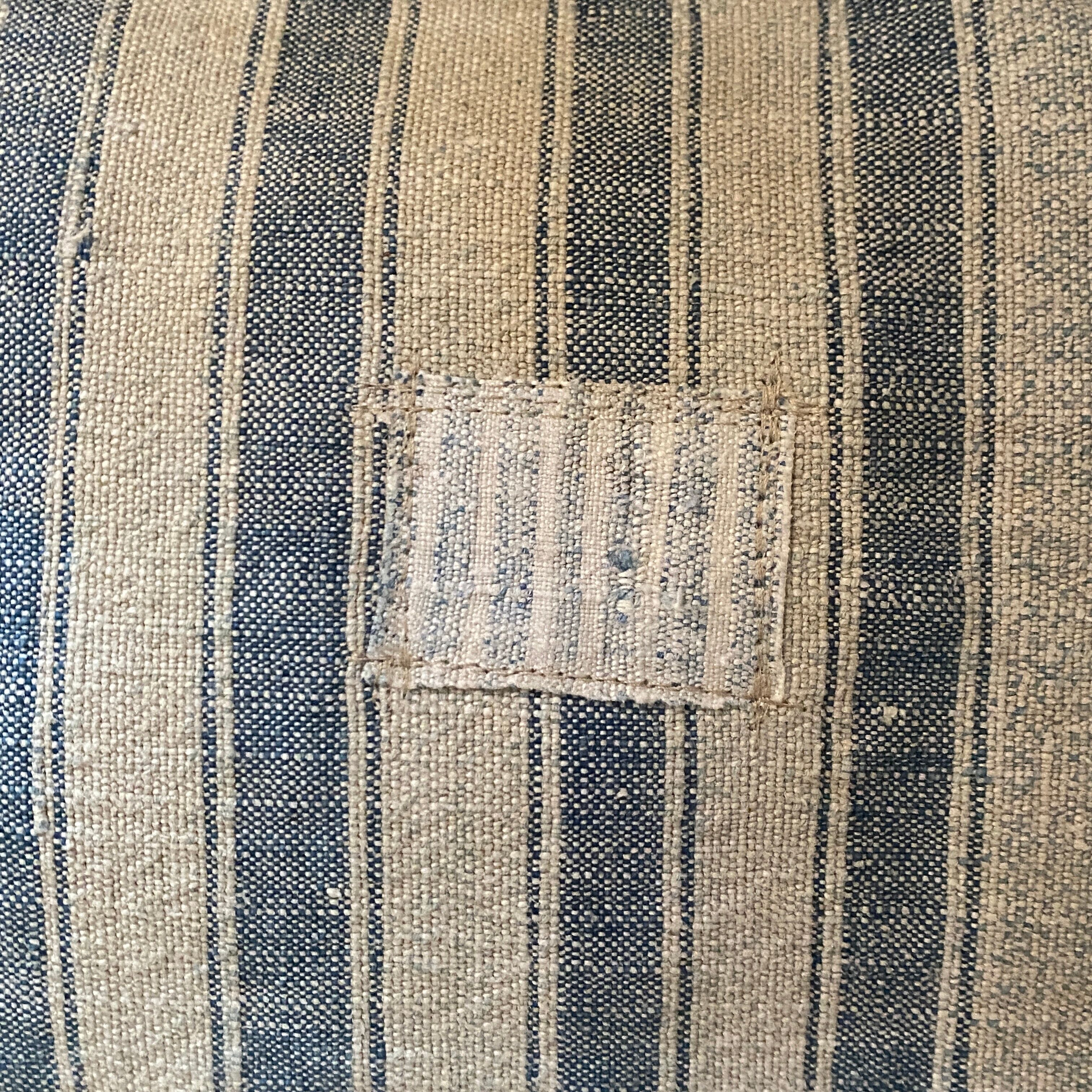 Pair of antique kilim style canvas cushions woven, patched and hand embroidered