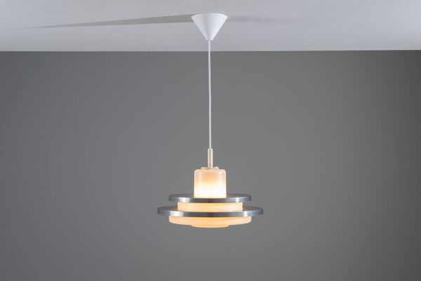 Suspension Doria en verre opalin et aluminium