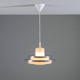 Doria pendant in opal glass with decorative aluminium discs