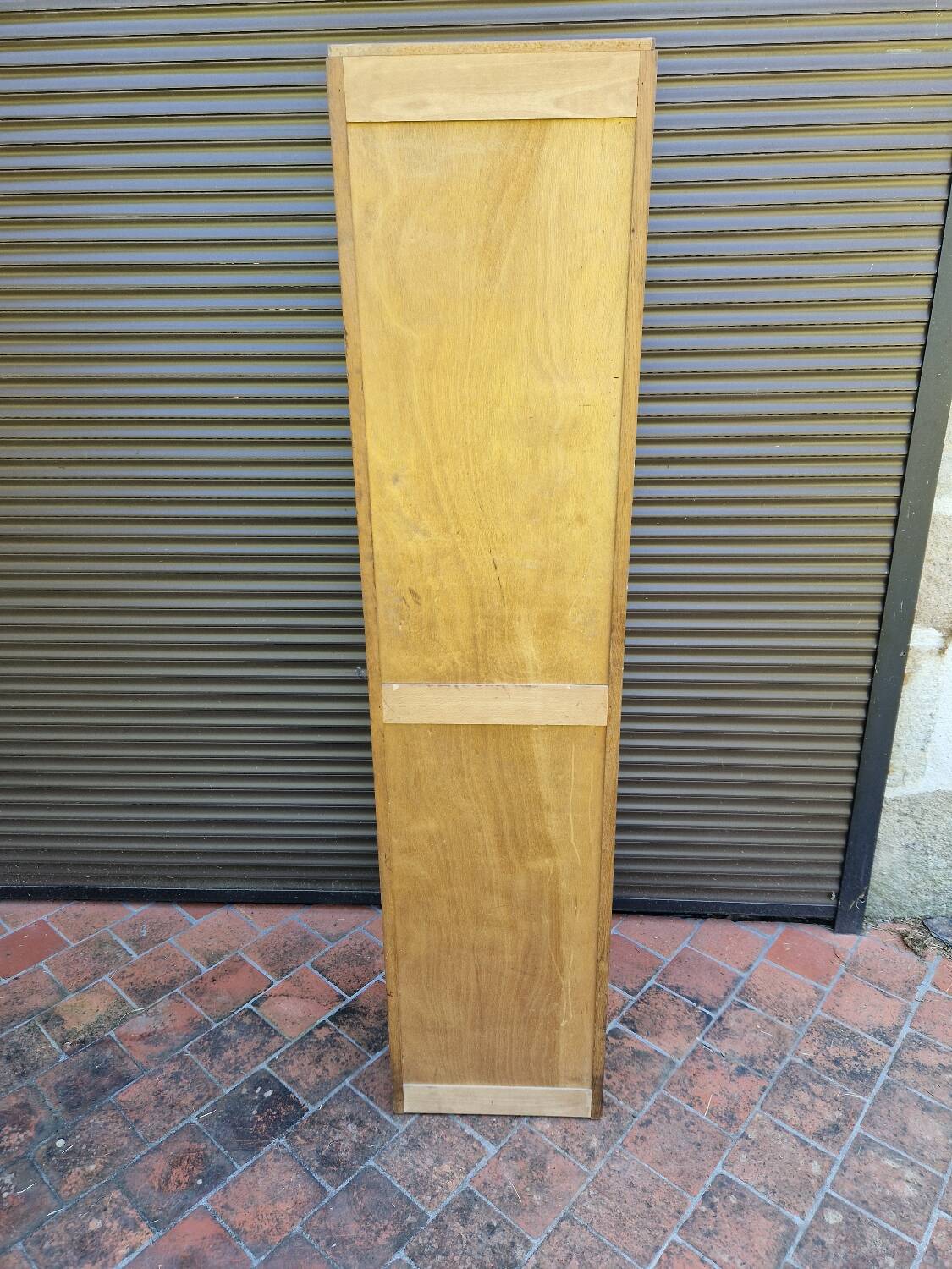 Large vintage 70s wooden curtain filing cabinet
