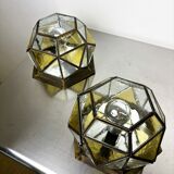 Pair of mid-century cubist blown glass ceiling lights, Germany, 1960s