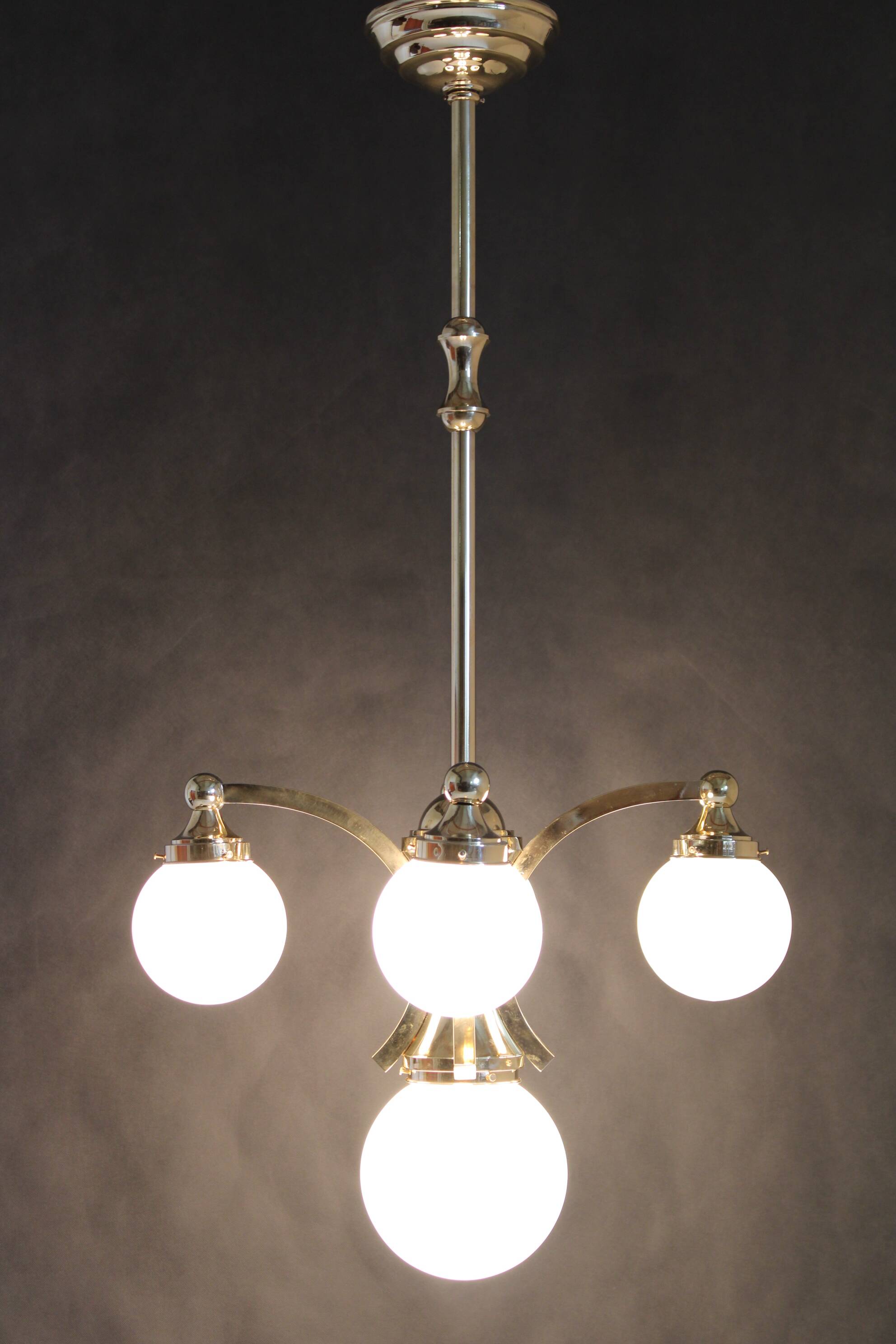 1930s Restored Brass Chandelier, Czechoslovakia