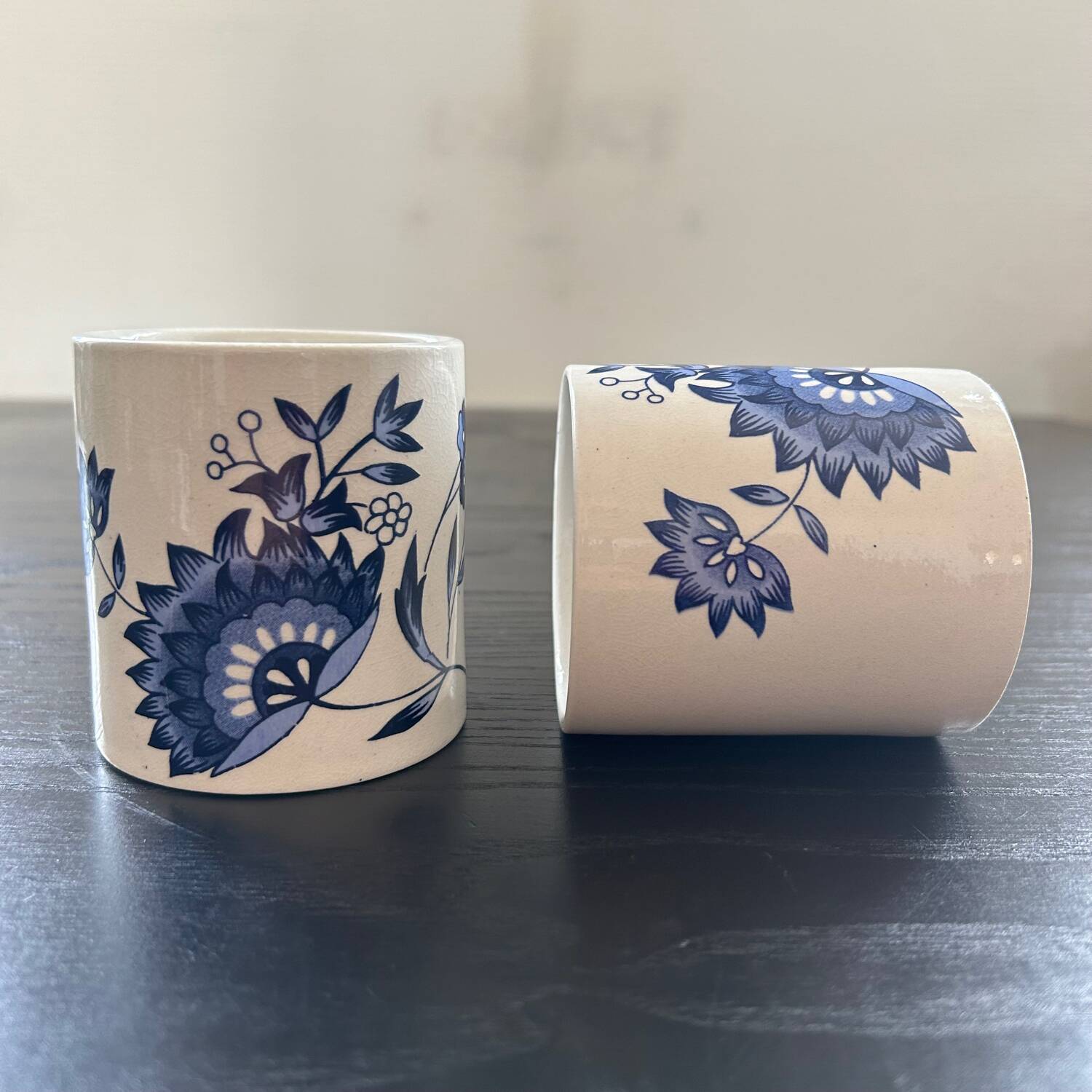 Pair of blue floral decor mugs