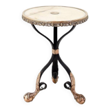 Tripod gueridon in wrought iron with brass decorations and alabaster top - 1950s