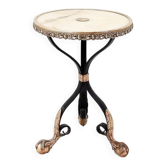 Tripod gueridon in wrought iron with brass decorations and alabaster top - 1950s