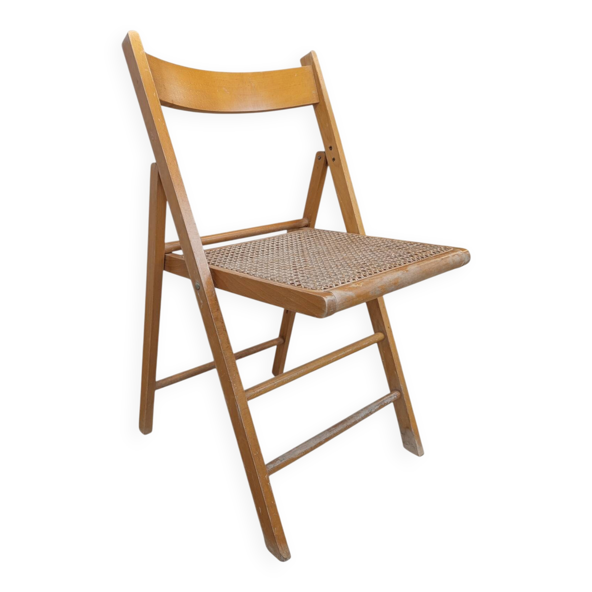 Vintage folding chair with caning.