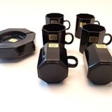 Sophisticated Black Coffee Set – 6 Cups & Saucers (1970s)