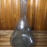 Ancienne bouteille style biot verre soufflé bullé bleuté vintage
