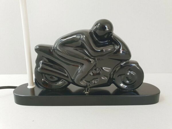 Lampe de table vintage 1980 moto en ceramique noire 80s 1980s
