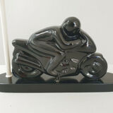 Vintage table lamp 1980 motorbike in black ceramic 80s 1980s