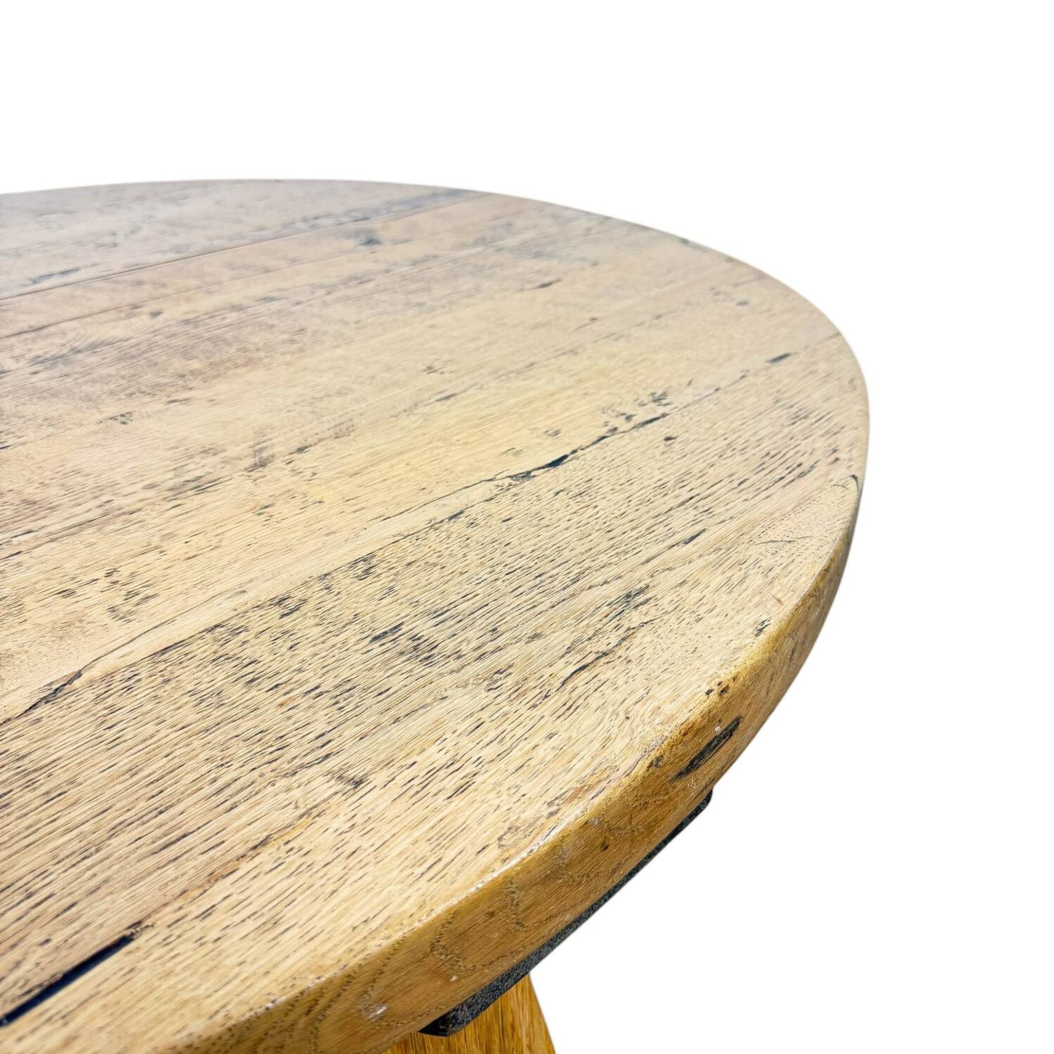 Table basse en chêne massif rustique – Style brutalisme rond – Vintage européen