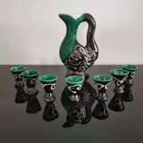 Ceramic liqueur service, zoomorphic, signed Vallauris