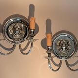 Pair of two-armed silver-plated bronze wall lights from Maison Charles, 1960.