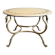 Table basse ronde Maison Jansen de style néoclassique en laiton à cols et pattes de cygnes et plateau de marbre incrusté de laiton
