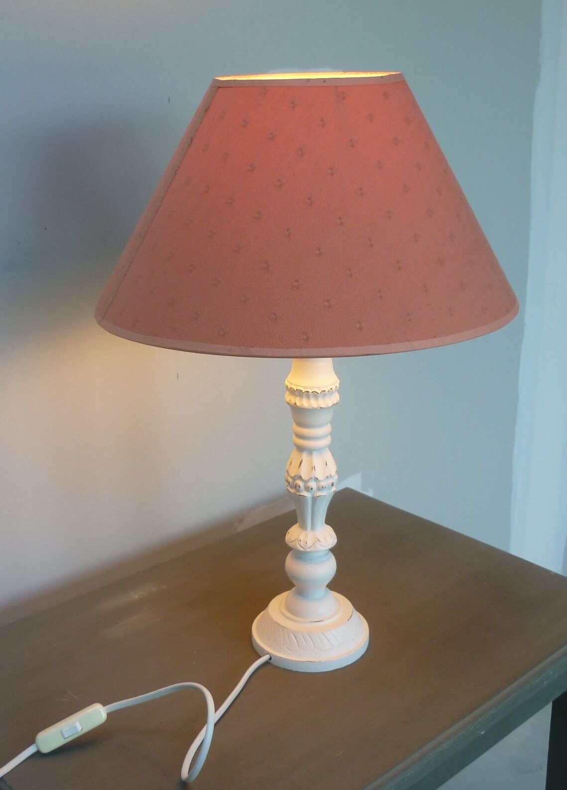 White wooden lamp and brick lampshade