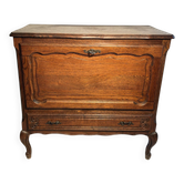 Louis XV style oak TV cabinet with drop-down flap.