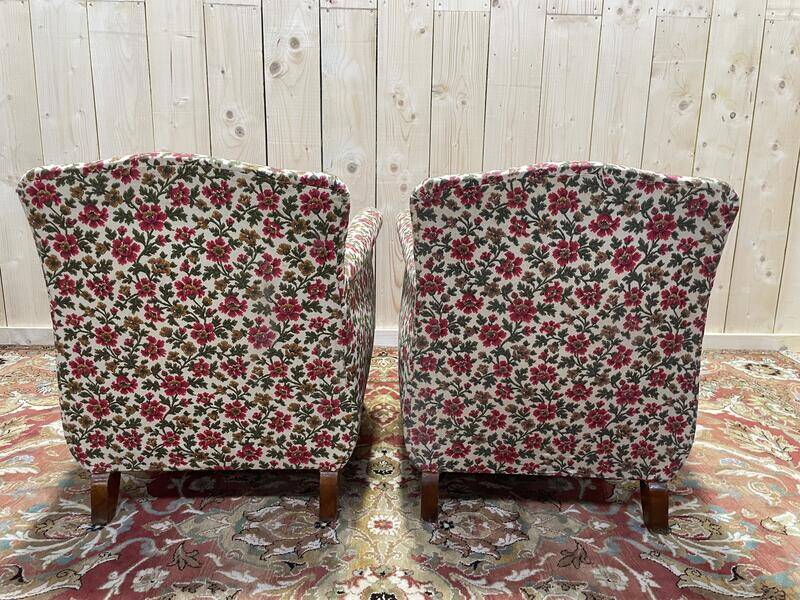 Paire de fauteuils bergères Art Déco / Vintage à fleurs