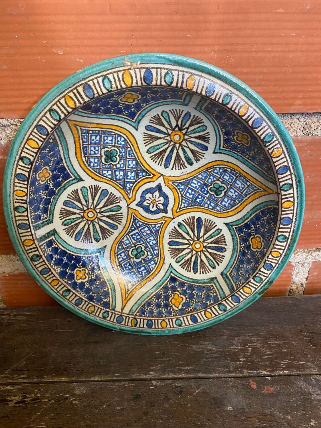 Old Plate SAFI Glazed Earthenware Moroccan 1950s Vintage