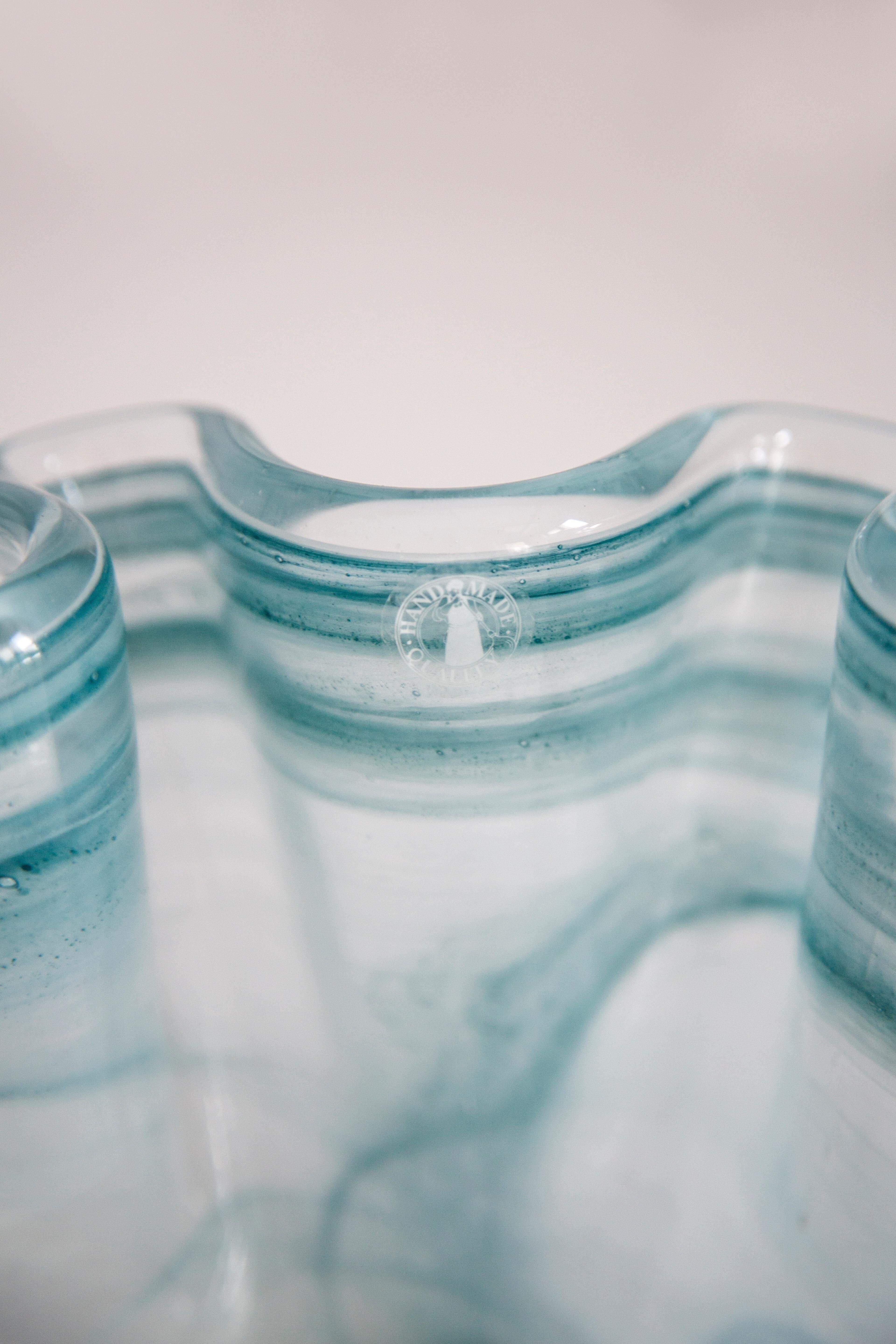 Large blue aqua green bowl in Murano glass, mid-century style, Italy, 2000s.