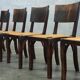 Suite of 6 chairs brutalist style straw and solid oak