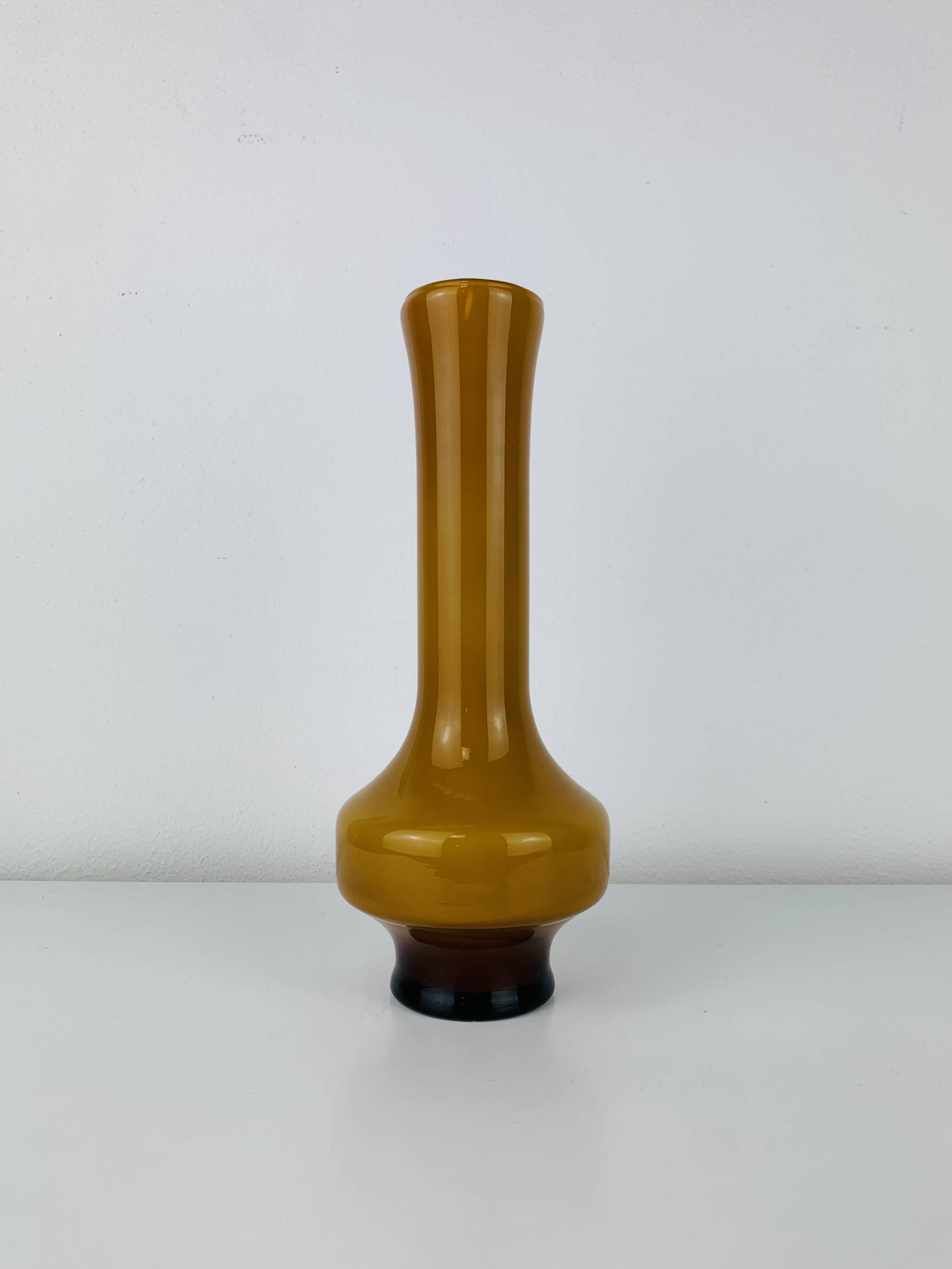Scandinavian vase in opaque yellow glass, 1960s, vintage