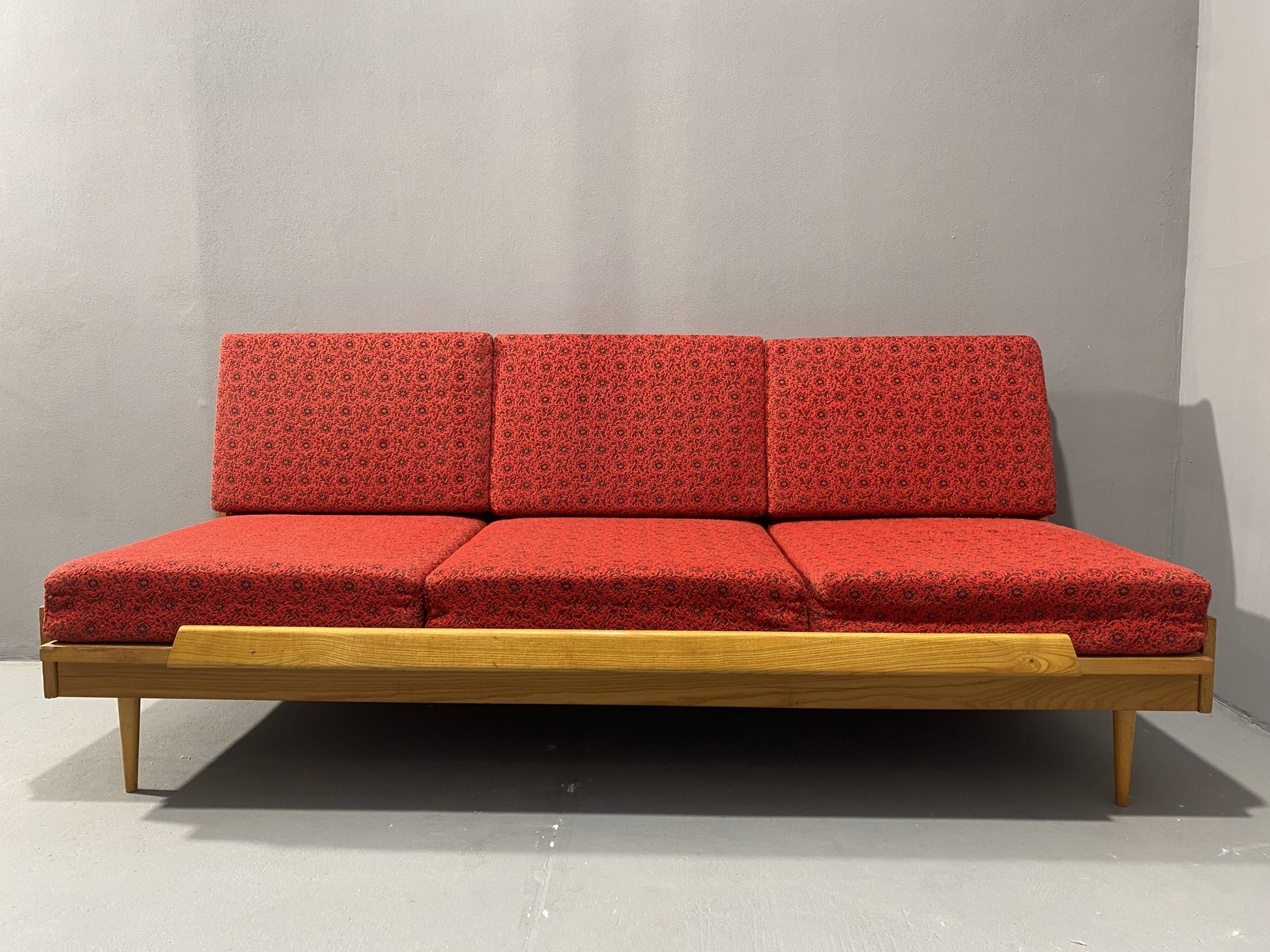 Mid-century folding sofa bed by Drevotvar, 1970s, Czechoslovakia