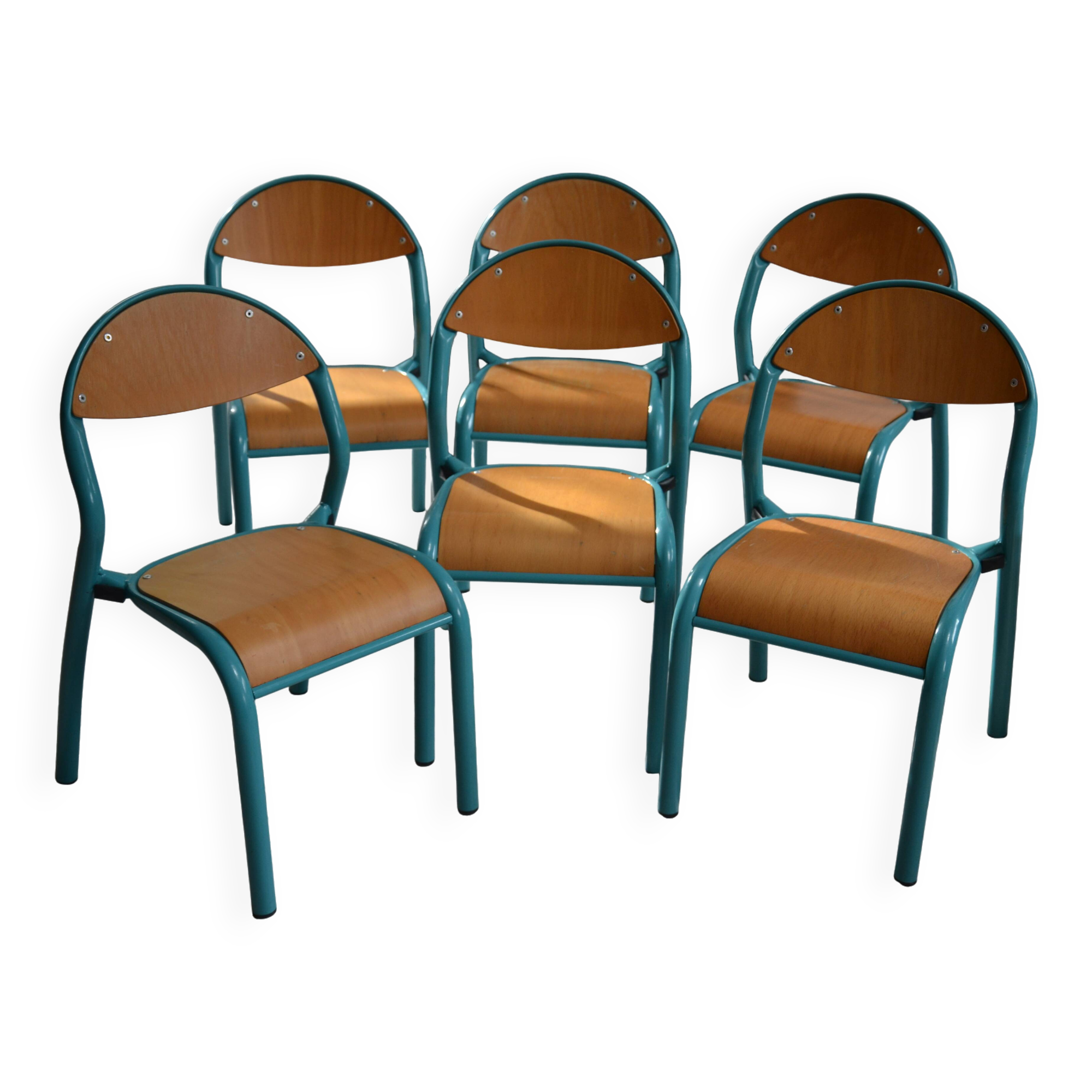 6 vintage blue children's chairs