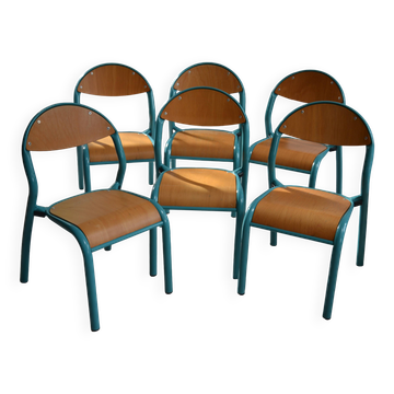 6 vintage blue children's chairs