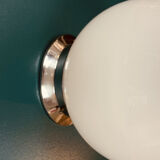 Globe in opaline wall lamp or ceiling lamp vintage diameter 20 cm and stainless steel base old school design