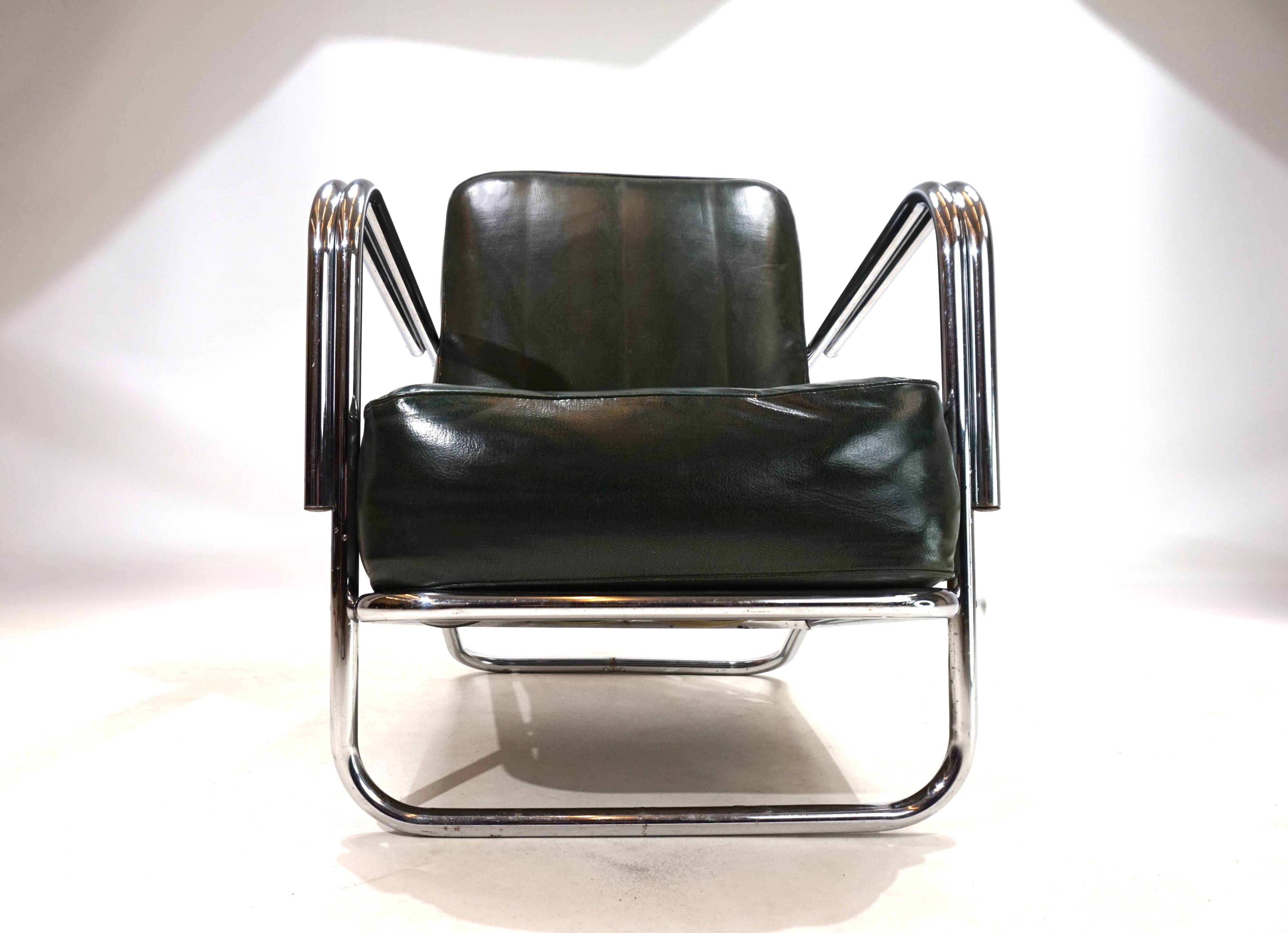 Fauteuil Art Déco en tube d'acier dans le goût de Gilbert Rhode Troy Sunshade, 1930