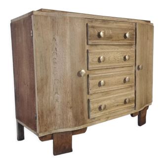 Art Deco oak and leather chest of drawers