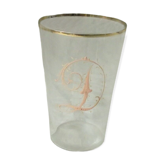 Glass enamel crystal tumbler initial number "d" late 19 eme