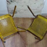 Yellow metal perforated metal chairs 1940/50