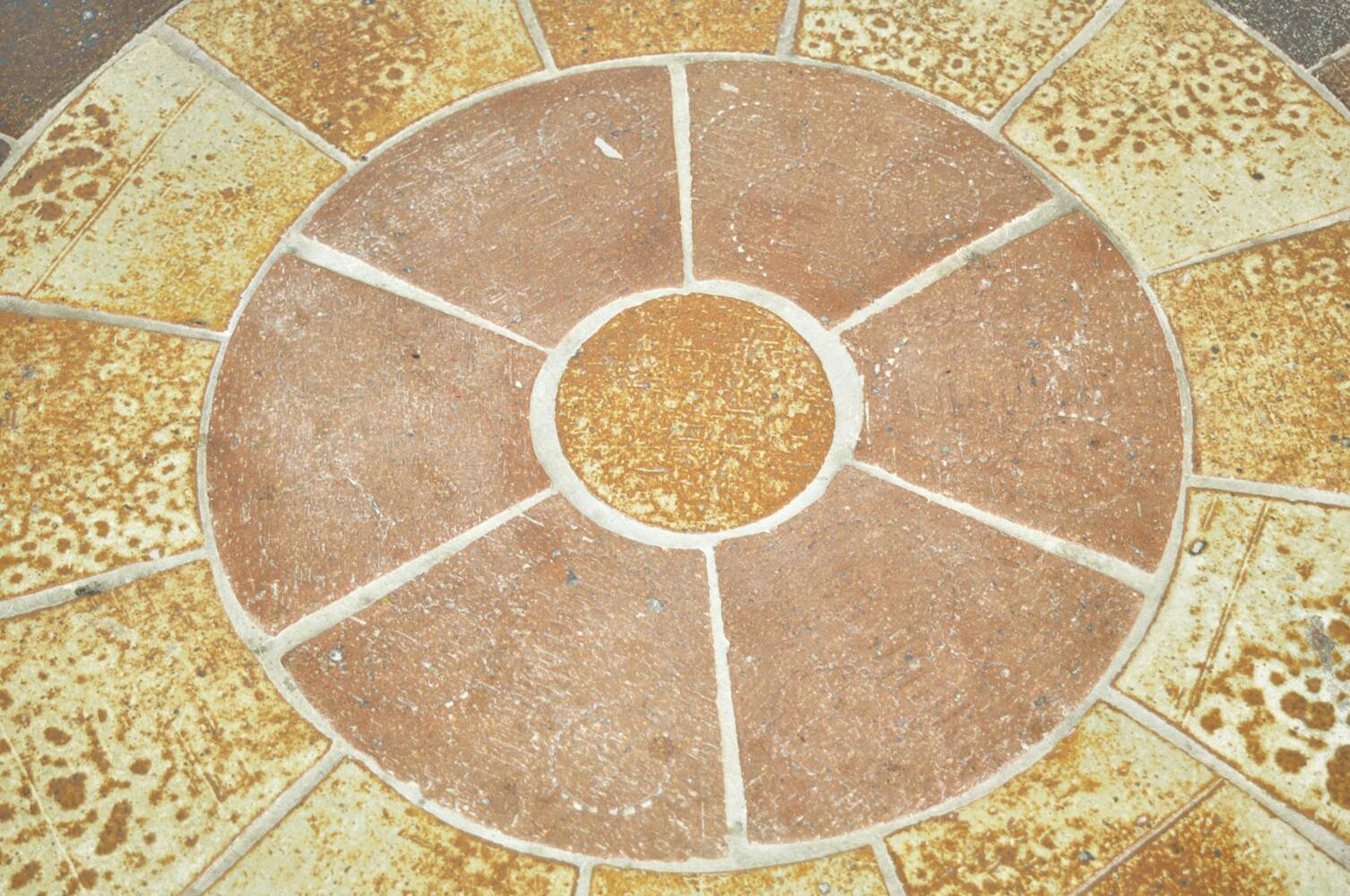 Vintage round coffee table with ceramic tiles by Danish artist TUE POULSEN,