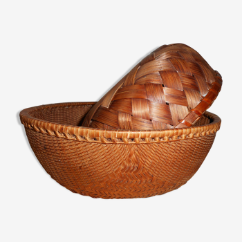 Two wicker and woven bamboo baskets