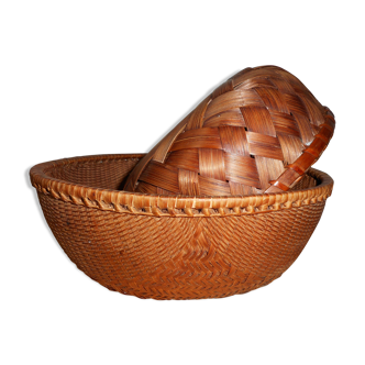 Two wicker and woven bamboo baskets